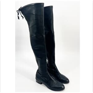 Stuart Weitzman Lowland Boots Women 7 Black Stretch Leather Over The Knee READ